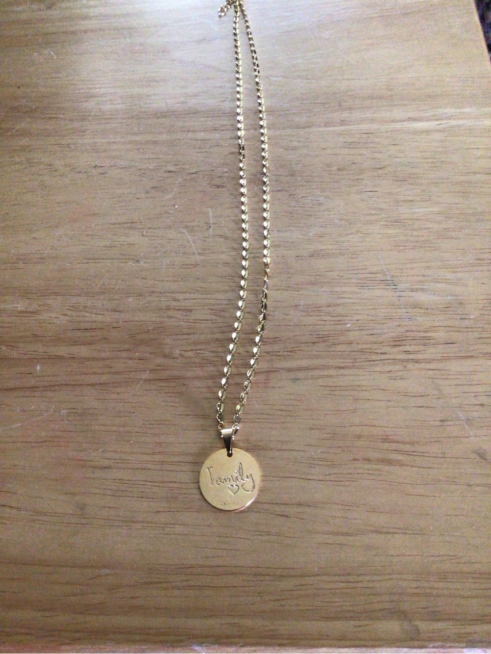 Source Unknown Gold 'Family' Engraved Disc Necklace